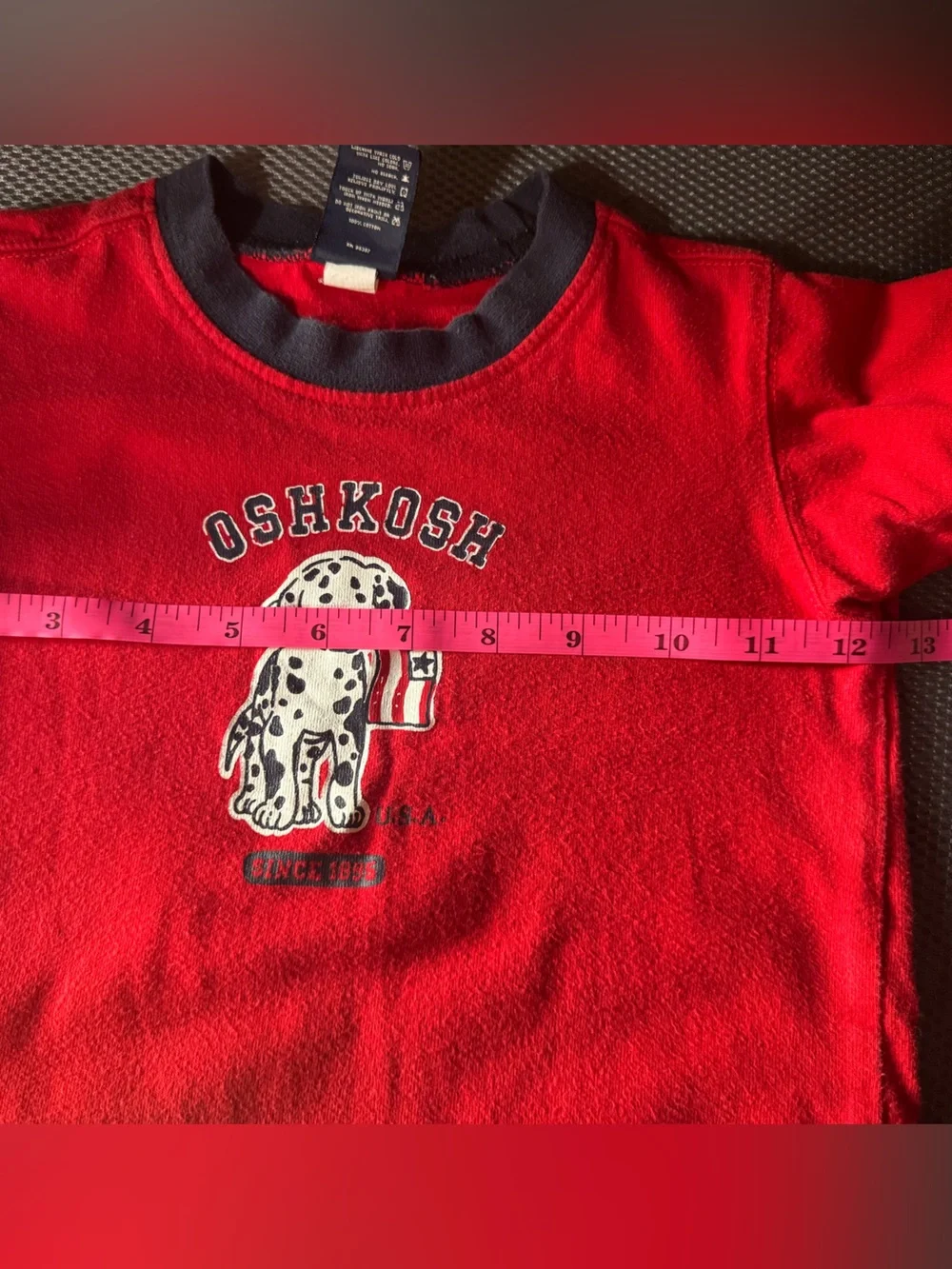 Vintage Osh Kosh Red T-Shirt Size 24 Months Dalmatian with American Flag
